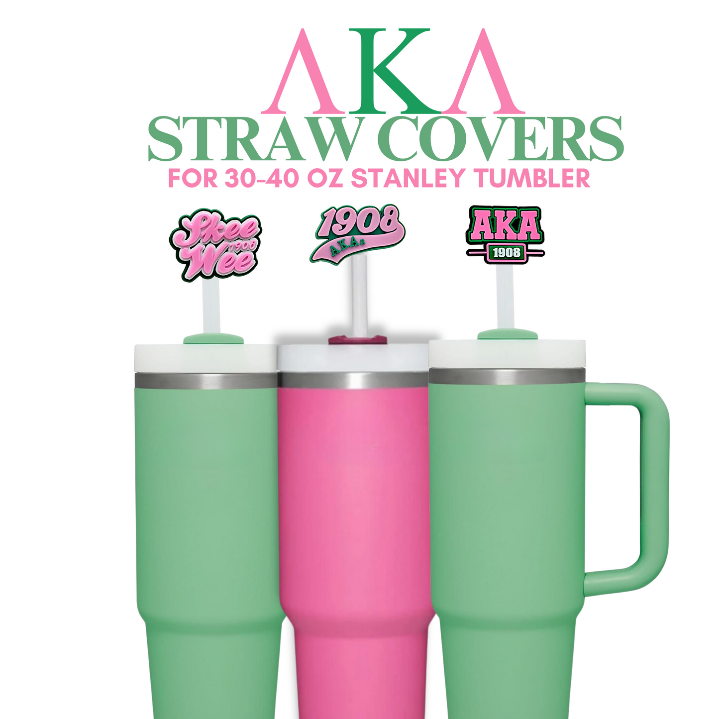 Alpha Kappa Alpha, Straw Topper, AKA Sorority Gifts, Straw Covers, Stanley Accessories, Yeti, Stanley Straw Topper,