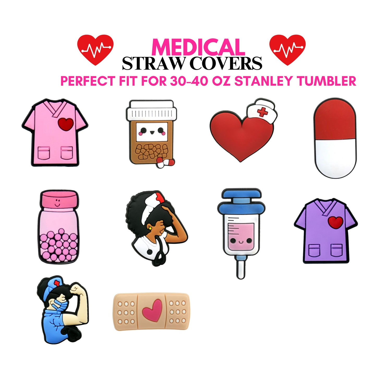 Medical Straw Cover , Nurse Straw Topper, Nurse Stocking Stuffer, Straw Cover, 40oz Tumbler, Cat Straw Cover, 9.5-